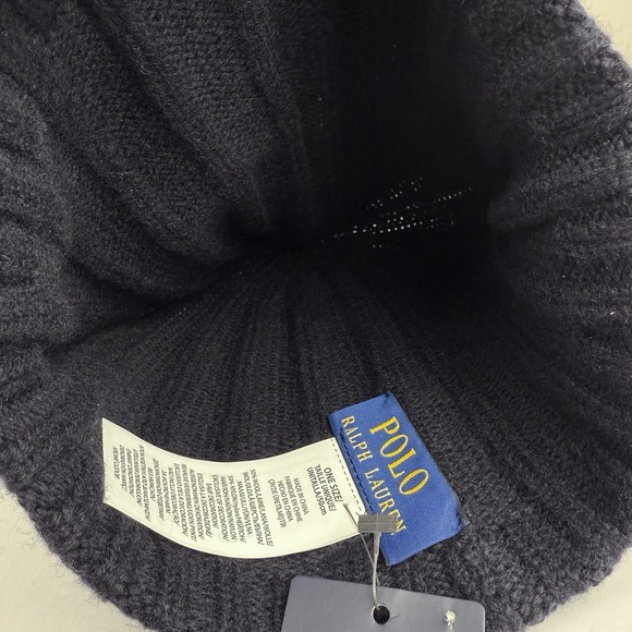 Polo Ralph Lauren Mens Navy Blue Wool Blend Cuffed Beanie Hat Flesh Pony NWT - Picture 8 of 8